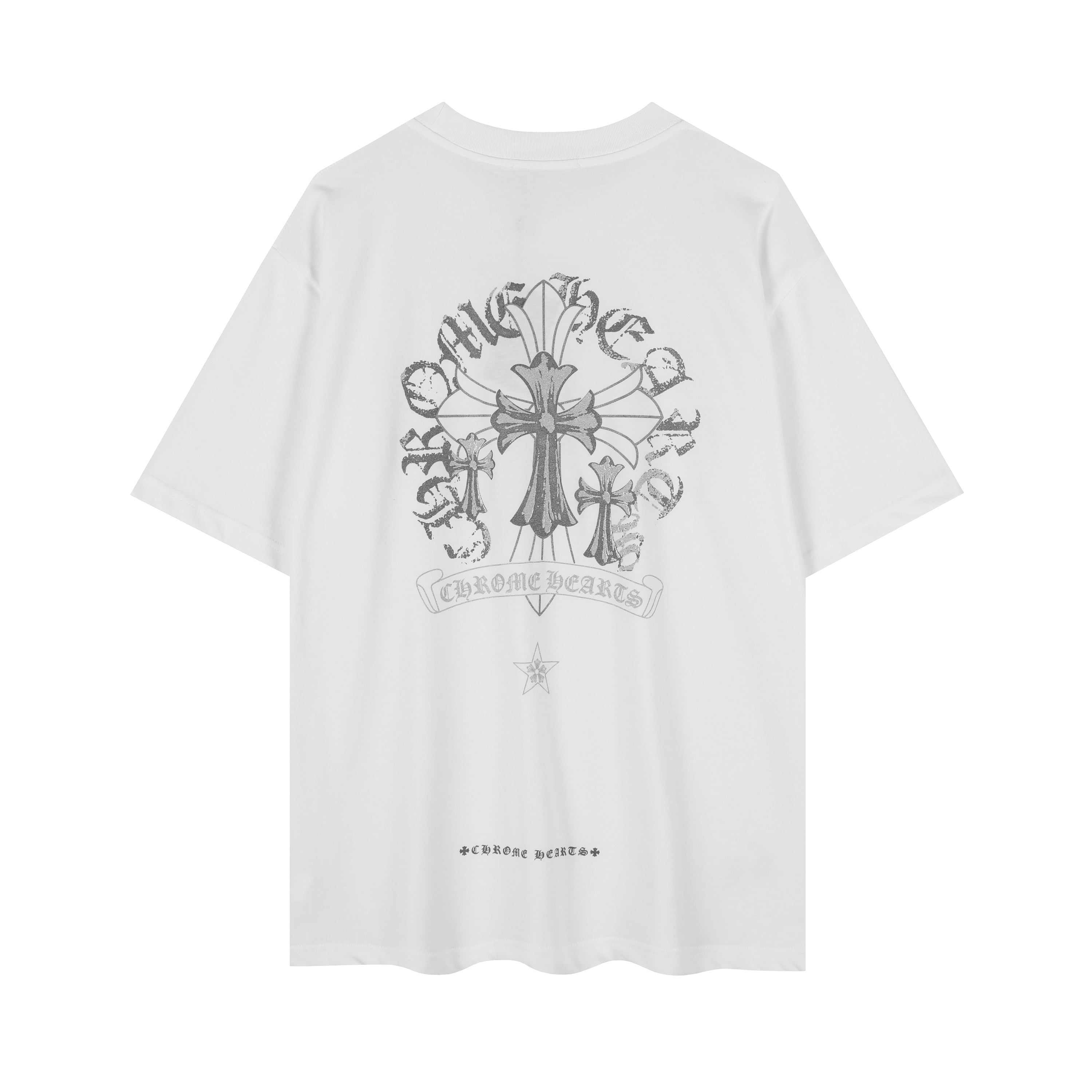 Chrome Hearts Reflective Silver-Grey Floral Cross Vintage Washed T-shirt 2626