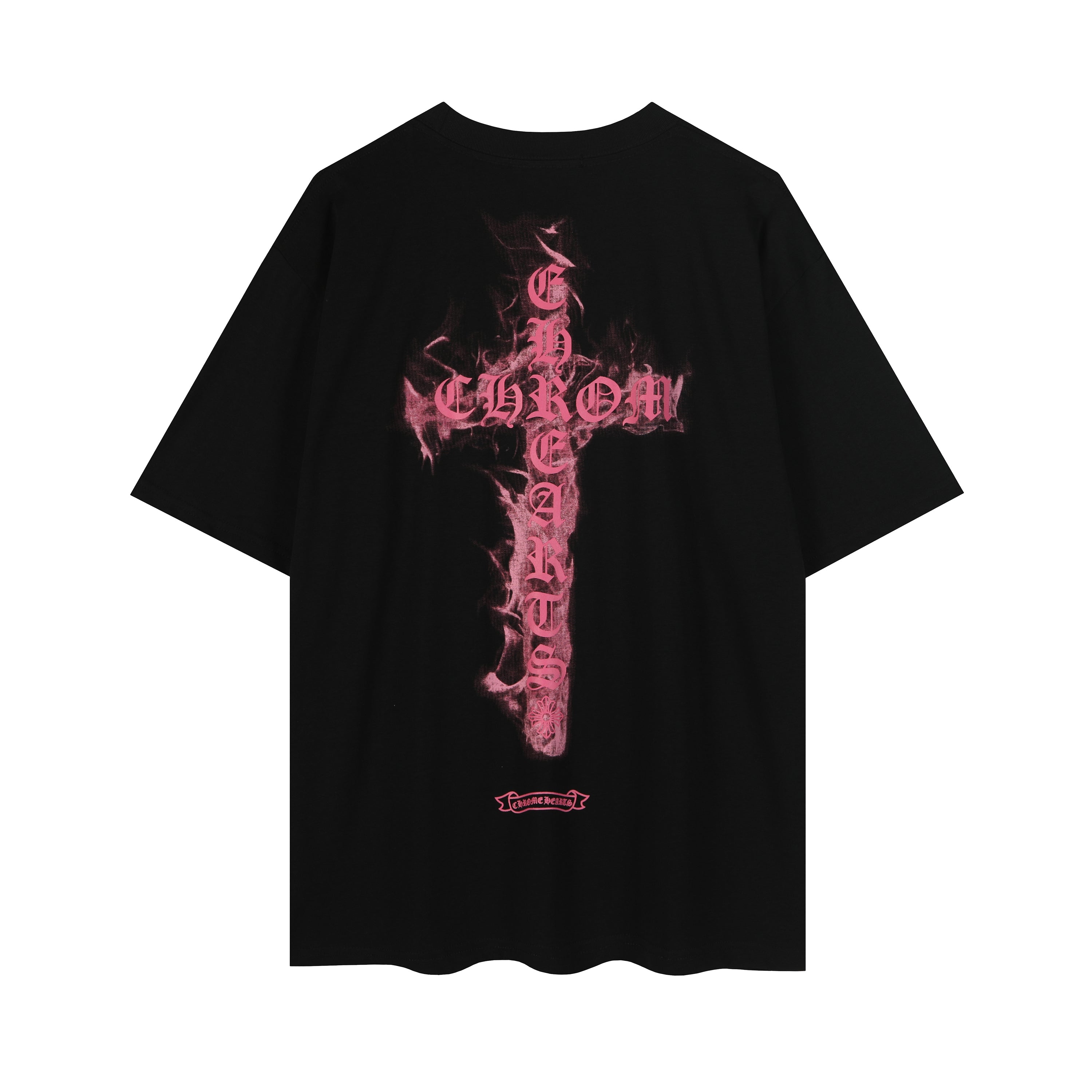 Chrome Hearts Black Base Pink Flame Cross T-shirt P65