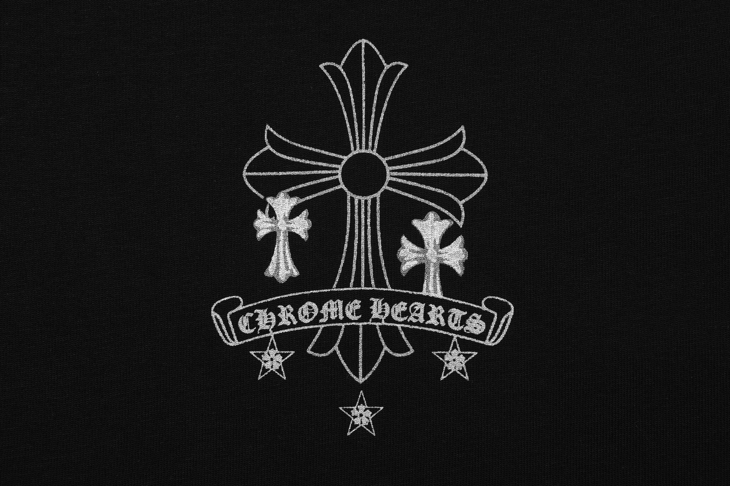 Chrome Hearts Reflective Silver-Grey Floral Cross Vintage Washed T-shirt 2626