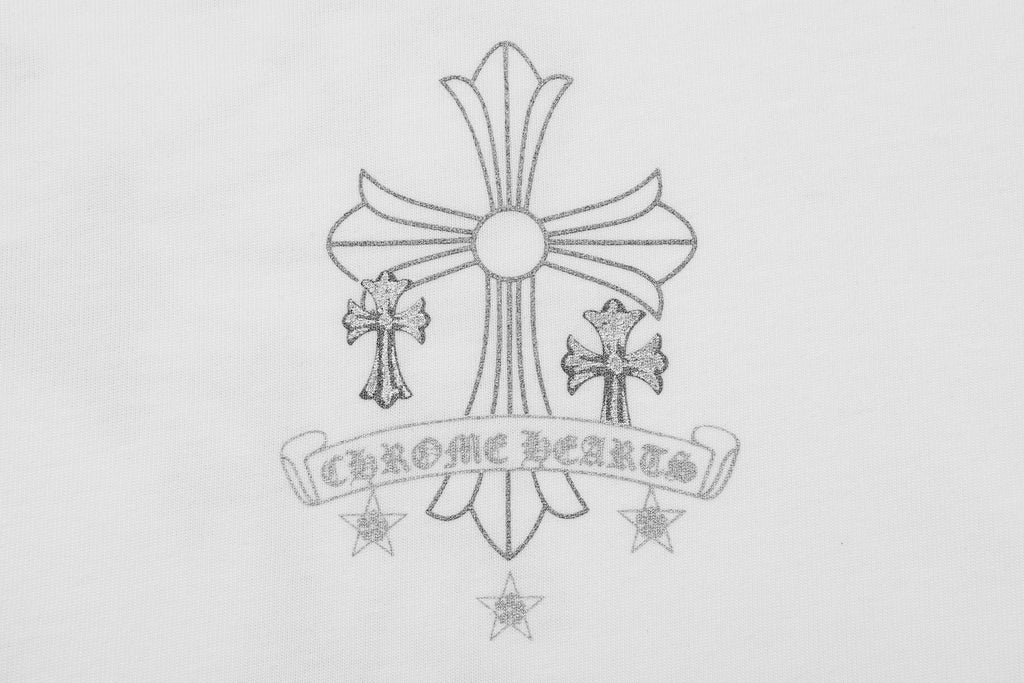 Chrome Hearts Reflective Silver-Grey Floral Cross Vintage Washed T-shirt 2626