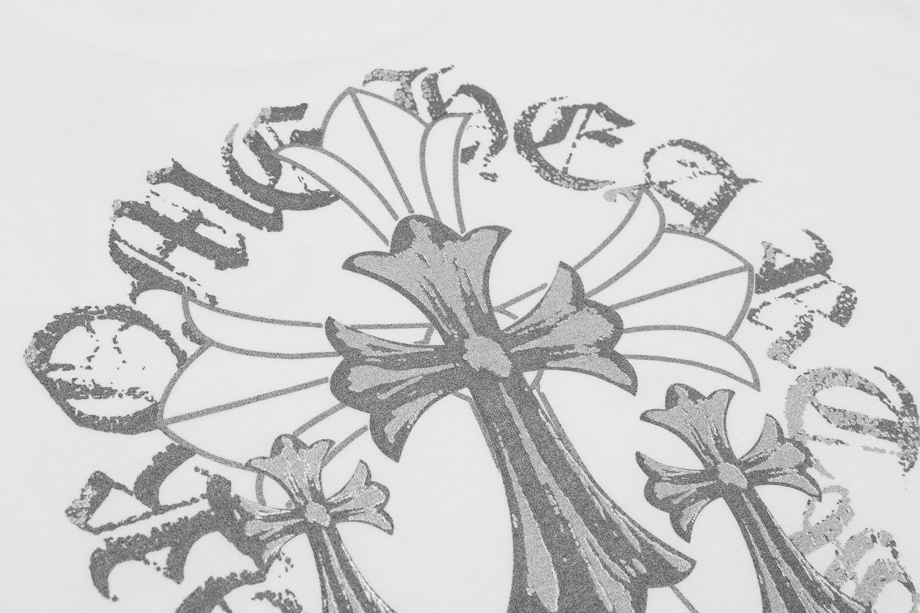 Chrome Hearts Reflective Silver-Grey Floral Cross Vintage Washed T-shirt 2626
