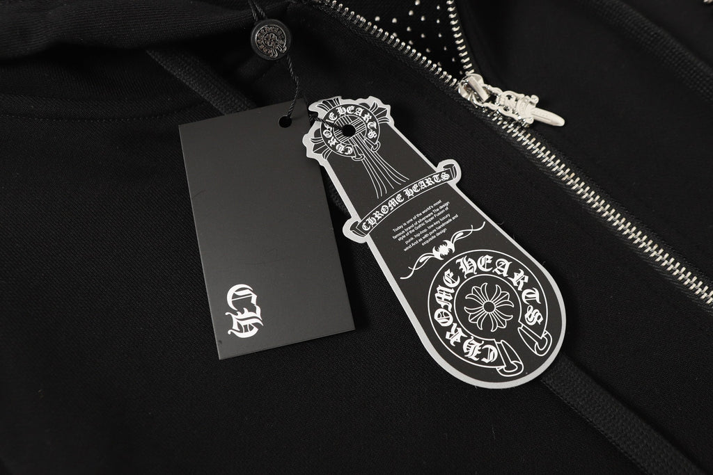 Chrome Hearts Rhinestone Cross Hoodie - Black Gothic Streetwear Sweatshirt 2633