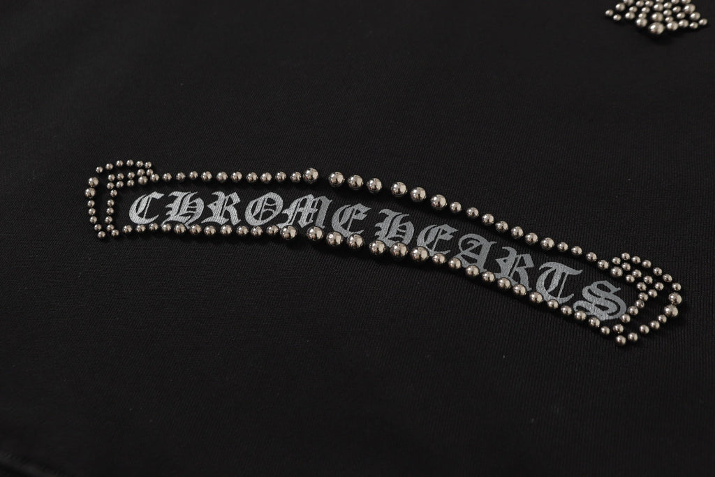 Chrome Hearts Rhinestone Cross Hoodie - Black Gothic Streetwear Sweatshirt 2633